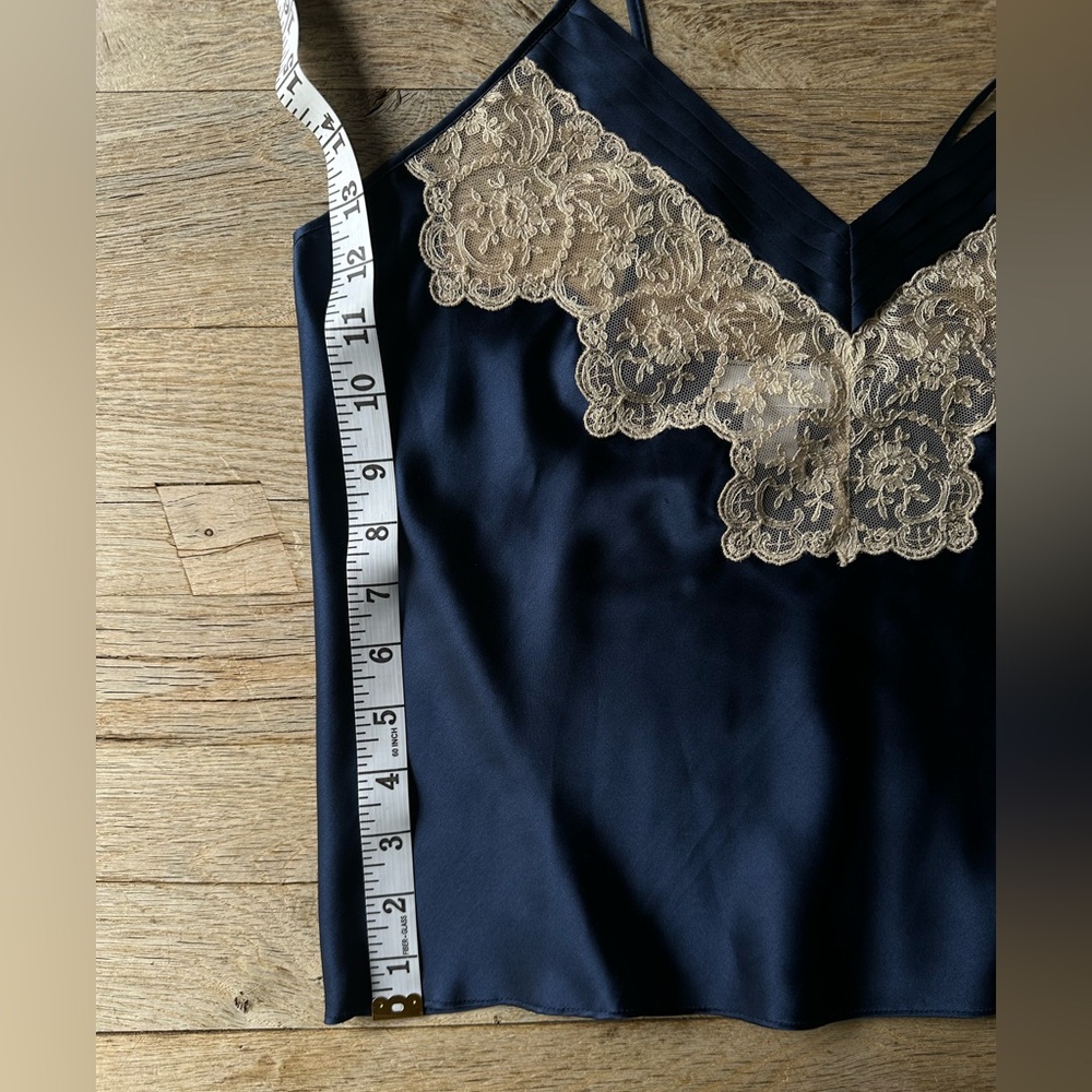 Vintage Morgan Taylor Camisole 100% Silk / Dark Blue / Ivory Lace / Size Small - Picture 8 of 8